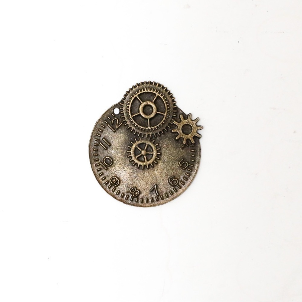 Large Steampunk Clock Cog Wheel Alloy Metal Pendant 48 mm Antique Gold 2 inch